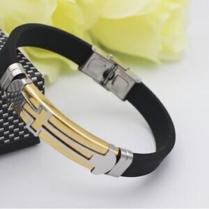 Gold and Silver Stainless Steel Cross Bracelet